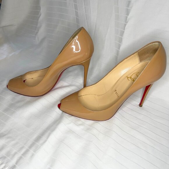 Louis Vuitton Peep Toe Heels in Patent Leather, Nude, Size 7 - Picture 2 of 7